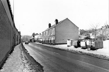 Recycling container area and Nos. 178-184, Holme Lane looking towards the Malin Bridge Inn