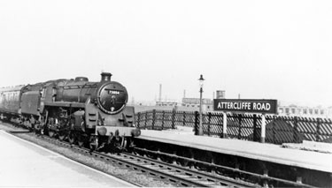 Standard Class 5 Engine No. 73054 passing Attercliffe Road Station.
