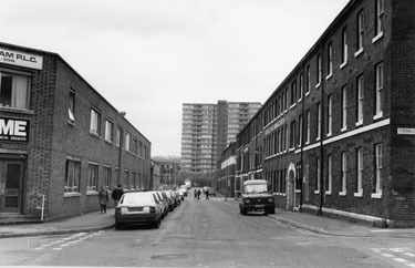 Eye Witness Works (right), Milton Street from Thomas Street looking towards Gregory Fenton Ltd., Beehive Works 