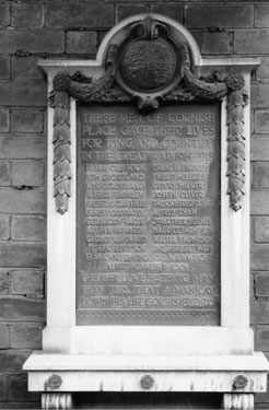WWI War Memorial to the men of Cornish Place, James Dixon and Sons, Cornish Place Works, Cornish Street
