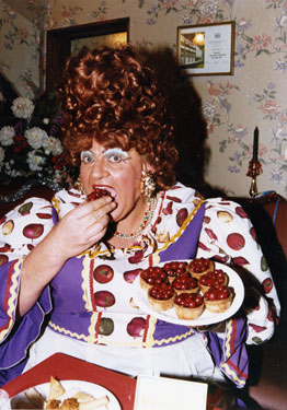 Brian Platts, dressed in his role as Sarah the Cook in Dick Whittington Pantomime by Manor Operatic Society 