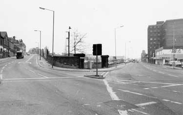 Former entrance to London Midland and Scotish Railway Wicker Goods Station at the junction of Spital Hill left and Savile Street right 