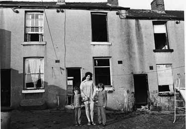 Mrs. Val Walker and children outside their Sharp Street home the only other residents in the street are Mr. and Mrs. Gamble see article in the Sheffield Star, 7th September 1973