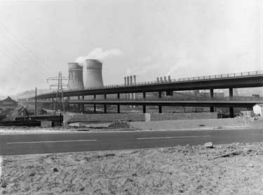 M1 Tinsley Viaduct and former Blackburn Meadows Power Station from Tinsley Roundabout, Sheffield Road