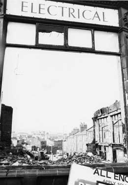 Townhead Street viewed through the window during demolition of The Needham Engineering Co. Ltd, engineering, electrical and radio factors