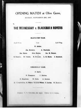 Opening match at Olive Grove, The Wednesday v Blackburn Rovers,  Monday, September 12th, 1887
