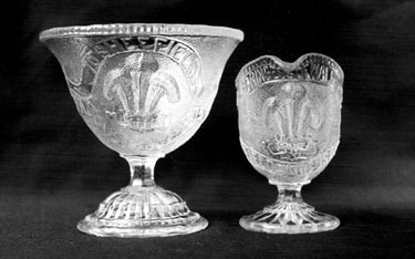 Pressed glass commemortatives - Milk jug and sugar bowl commemorating the royal visit of the Prince of Wales to open Firth Park, 1875