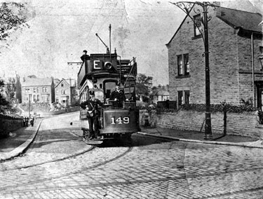 Sheffield Corporation Ecclesall tram No. 149, around 1912, at junction of Batley Street and Barnsley Road, Crabtree Lane in background