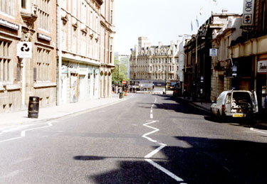 Church Street looking towards High Street and Foster's Buildings, premises include Cairns Chambers, Lloyds Bank Chambers and National Westminster Bank, left, and Orchard Squre, right