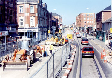 West Street at junction of Mappin Street during the construction of Supertram