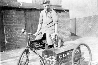 Delivery bicycle for Clarks Reliable Charging, No. 559 Ecclesall Road, at unknown location