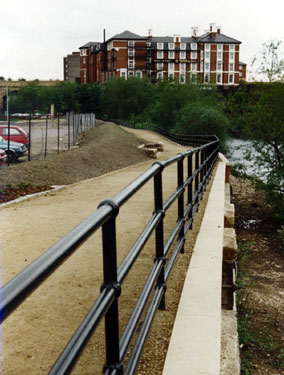 Five Weirs Walk Footpath under construction looking towards Royal Victoria Holiday Inn