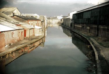 View of Baltic Steel Works (left) from Bacon Lane Bridge, Sheffield and South Yorkshire Navigation