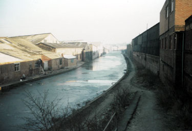 View of Baltic Steel Works (left) from Bacon Lane Bridge, Sheffield and South Yorkshire Navigation