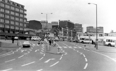 Zebra Crossing, Bridge Street and Bridge Street Bus Station, Coulston Street looking towards West Bar with Peel House left
