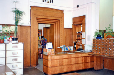 Arts and Social Science Reference Library, Central Library, Surrey Street showing the 1930's style counter before the Dynix computer system became operable