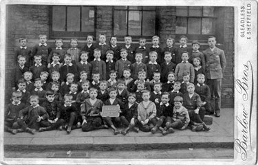 Standard IV and teacher, class photograph, St. Matthias Church School, Parliament Street
