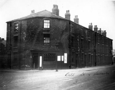 Dereliction back to back housing, Ball Street, right, and Lancaster Street, left, stood opposite the Cardigan Tavern