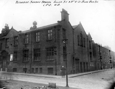 United Methodist Sunday School, Allen Street and Nos. 11-21 Blue Boy Street, No. 23,  Crown Inn visible extreme right of picture