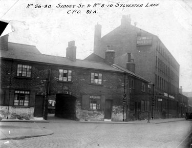 Nos. 86-90 Sidney Street and Nos. 8-10 Sylvester Lane. Nos 78-84, James Dewsnap Ltd., Cabinet Case Manufacturers, Portobello Works, right