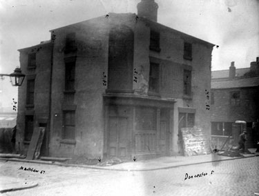 Derelict Doncaster Arms Public House, Doncaster Street and junction of Matthew Street (children's playground later built on this site)	