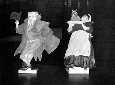 Characters from Christmas Carol made by staff from Ecclesall Library