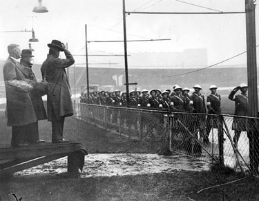 March Past of rescue teams at Owlerton Stadium during World War II
