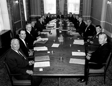 First meeting of British Steel Corporation (BSC) Midland Group Board at The Mount, Broomhill
