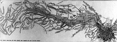 Plan of the Loxley Valley showing areas affected by the Sheffield Flood