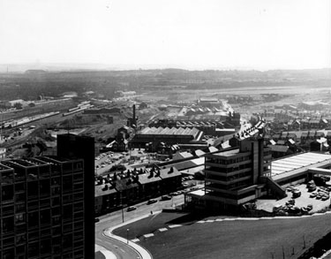 Elevated view of Sheffield Corporation Abattoir, Cricket Inn Road from Hyde Park Flats
