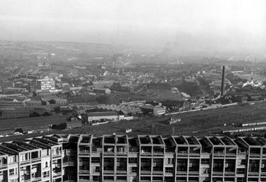 Elevated view from Hyde Park Flats looking towards the Industrial Don Valley showing Salmon Pastures Coke and Coal Yard with College of Technology Department (centre)