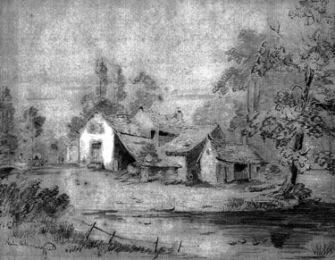 Heeley Corn Mill, River Sheaf. In the 1860s, the Mill was occupied by John Creaser, Miller. By 1897, the dam-site had been built over