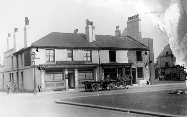 Angler's Rest, No 50, Boston Street (formerly New George Street), at junction of Arley Street. Nos 44-46, prior to demolition, right. Back to back houses already demolished