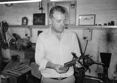 Graham Clayton with antique multi-blade at Kelham Island Industrial Museum