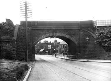 Halifax Road Railway Bridge looking towards  New Inn, No 4, Penistone Road North,Wadsley Bridge