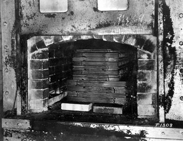 Files in the hardening furnace at English Steel Corporation, Holme Lane Works