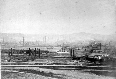 View of Sheffield Coke Ovens and railway with Park Cottage in the right foreground from Cricket Inn Road around 1860's