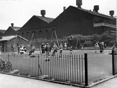 Carbrook Recreation Ground, Carbrook Park off Manningham Road with Brown Bayley's Ltd. Steel Works in the background