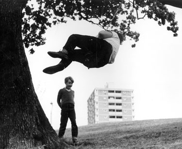 Children playing outside Flats in Gleadless Valley area