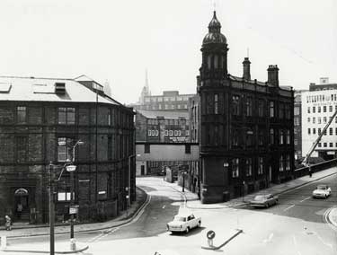Elevated view of the Electricity Department Offices, Commercial Street and Commercial Street Bridge at the junction with Wheel Hill looking towards Shude Lane