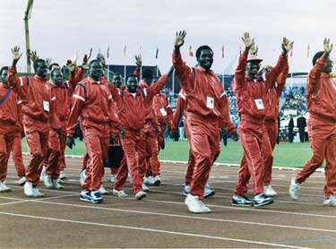 A Team Parades at the Opening Ceremony, World Student Games, Don Valley Stadium