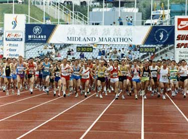 Start of the Midland Bank Universiade Sheffield Marathon held in conjunction with the World Student Games, Don Valley Stadium