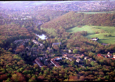 Aerial view of Abbeydale and Beauchief area from a hot air balloon. Abbey Lane and Abbeydale Road South junction in foreground