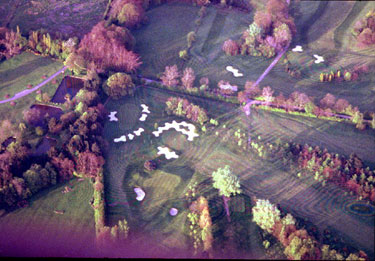 Aerial view of the 1st, 2nd and 4th Greens, Abbeydale Golf Club, from a hot air balloon