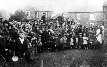 Striking miners and their families outside Woodhouse Endowed School