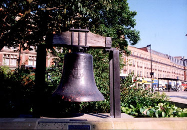 Bochum Bell near the Peace Gardens, Pinstone Street in background
