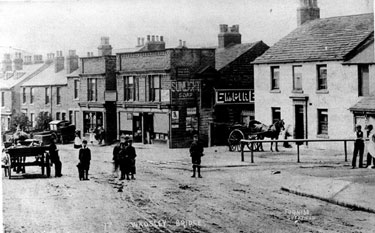 Penistone Road at Wadsley Bridge, from railway bridge. New Inn, right