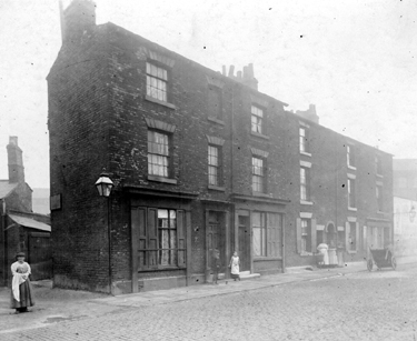 Back to back houses, Arundel Street, from junction with Sylvester Lane. Cart is outside what was formerly No 293, Beerhouse, known as the Gas Tank Tavern