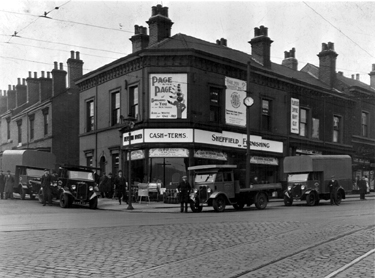 Sheffield Furnishing Company Ltd., No. 308-310, London Road, at junction of Ward Place. Showing vehicles provided by Deighton Motor Company