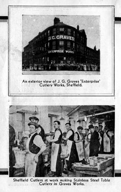 Page from a souvenir booklet by J.G. Graves Ltd., mail order suppliers, showing Enterprise Works, Cutlery Works